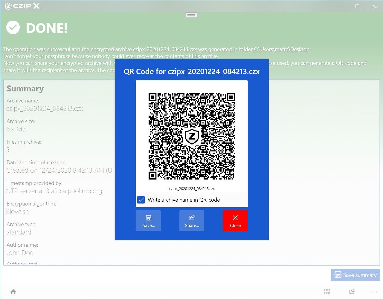 QR code that can be used to share the passphrase without telling it