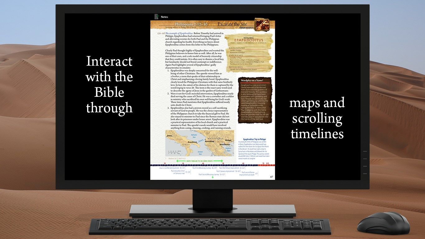 Interact with the Bible through maps and scrolling timelines