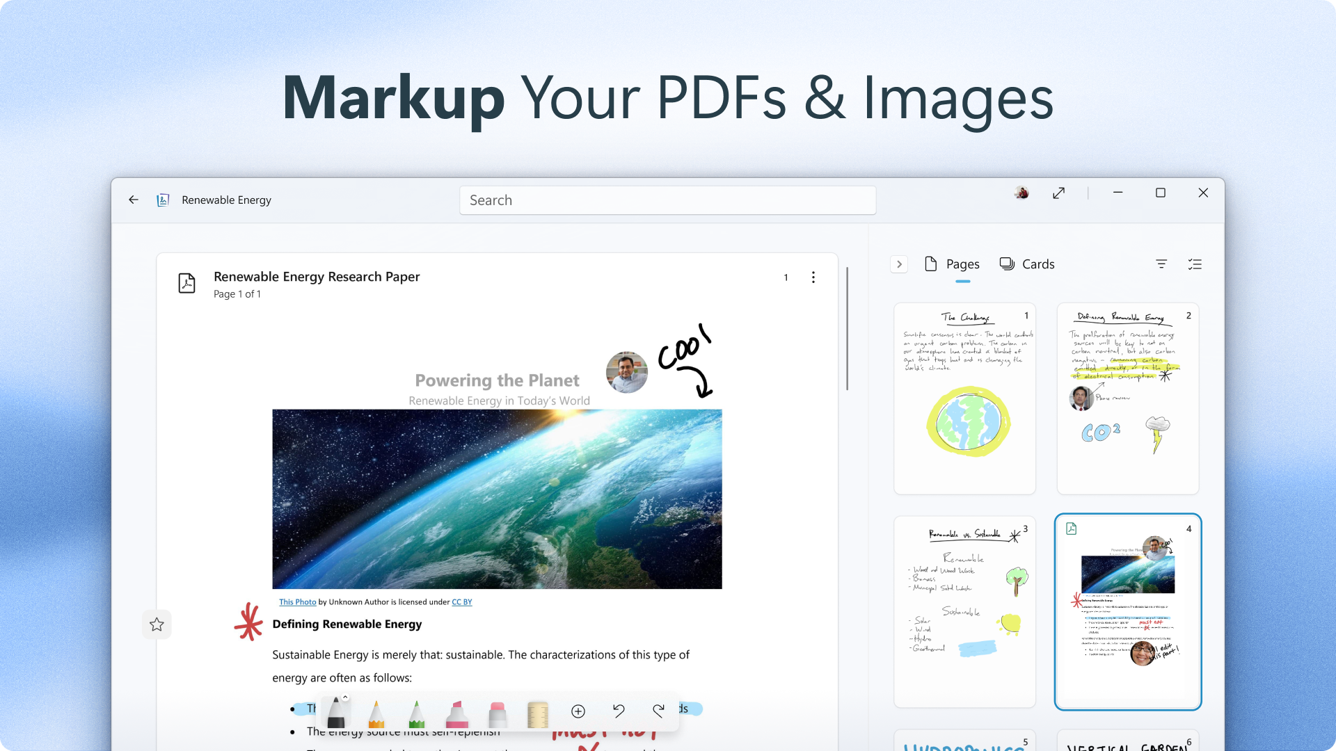 Annotations and markups on a PDF page imported into a journal