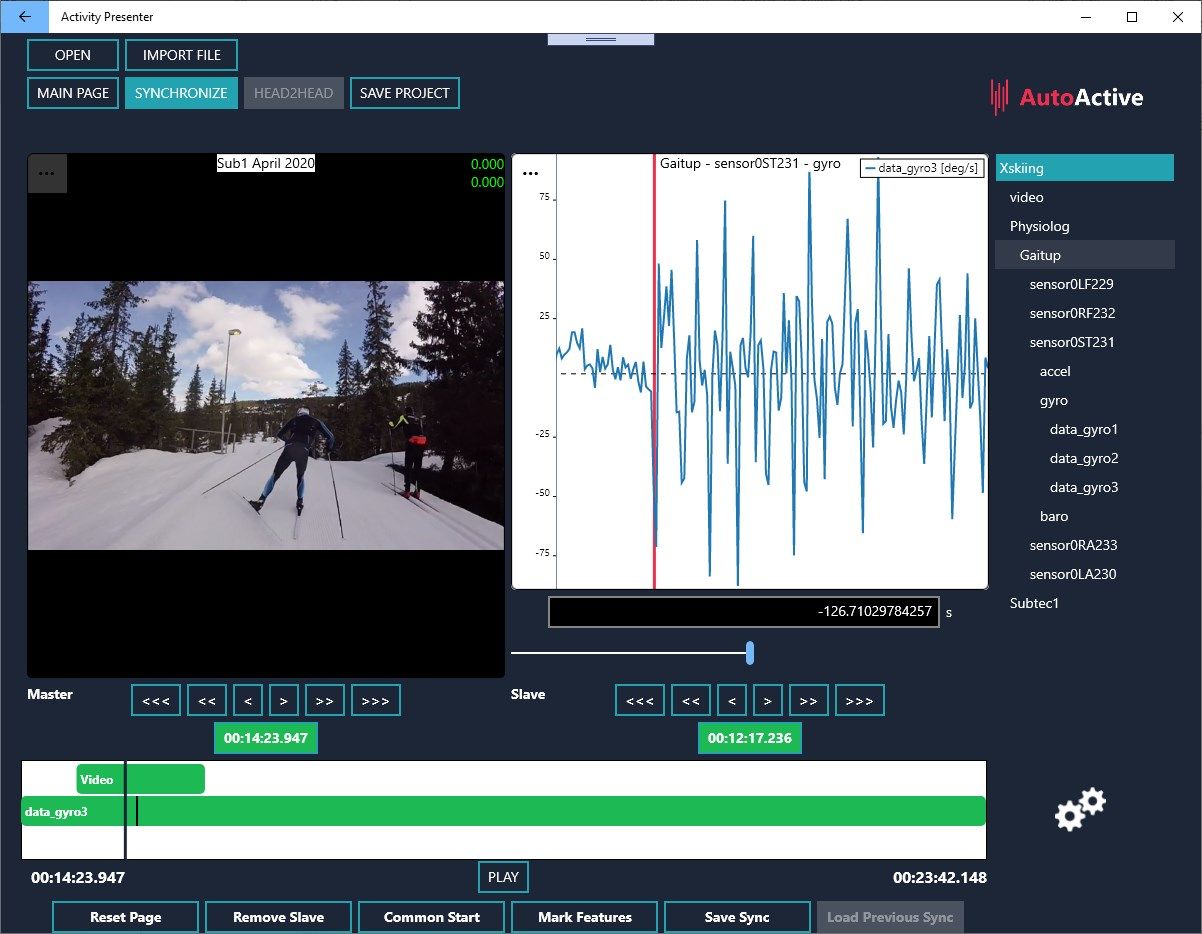 Synchronization page for synchronization of video and sensor data.