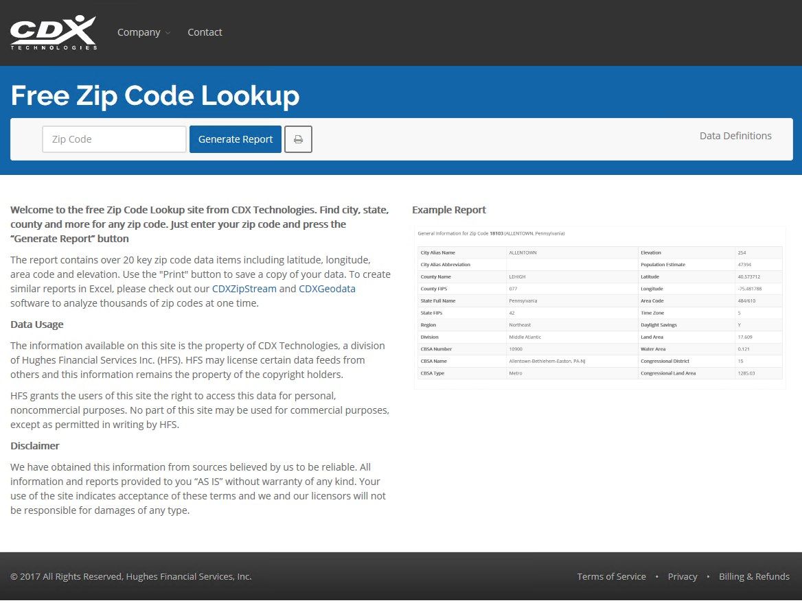 Zip Code Lookup Screenshot
