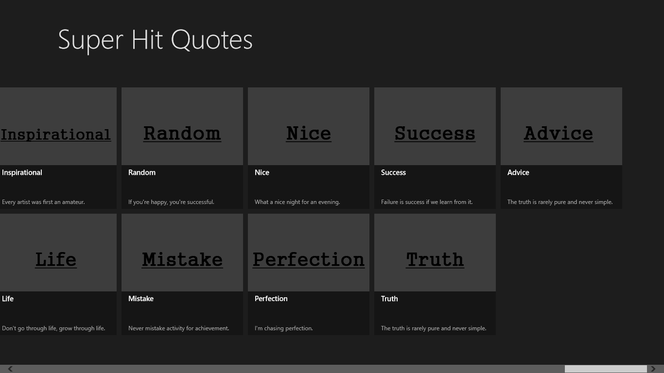 The Quotes are divided into different categories and each category contains many quotes.