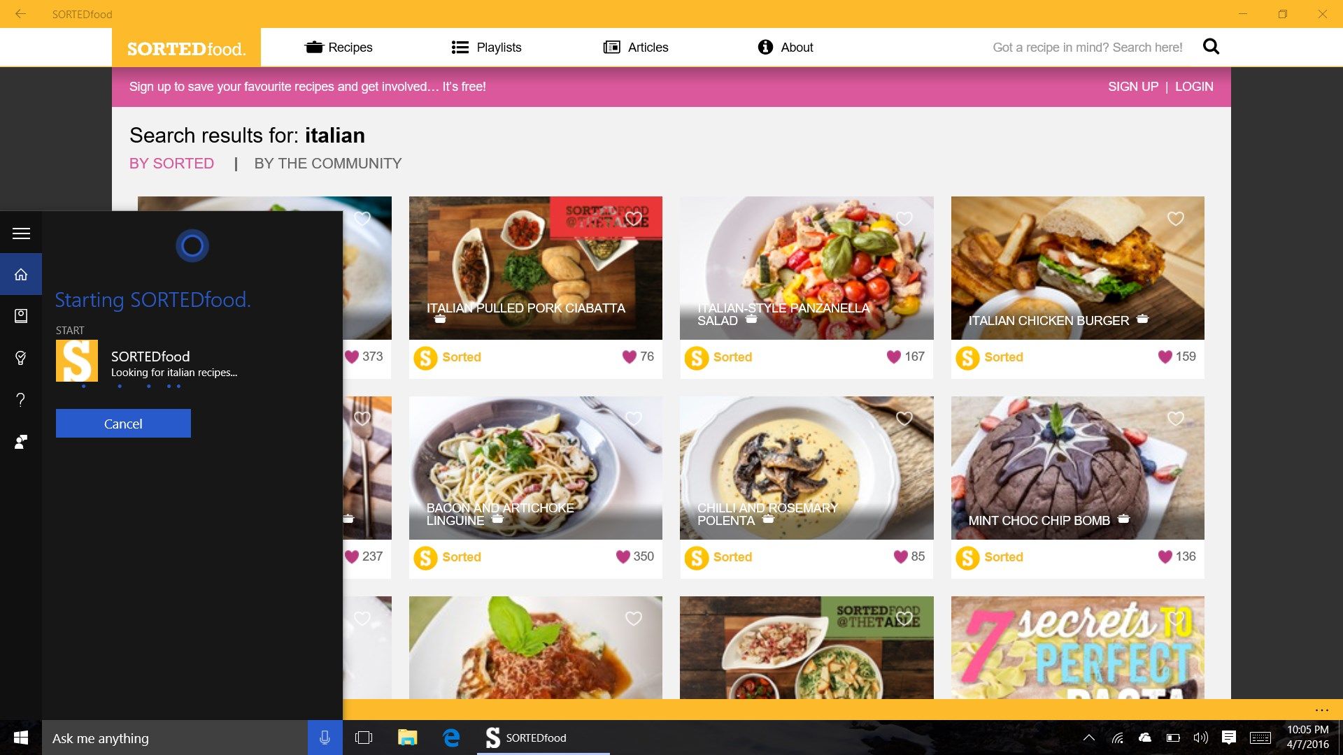 Need to find that recipe you were looking for? Search away! Or use Cortana to look up ideas with your voice.