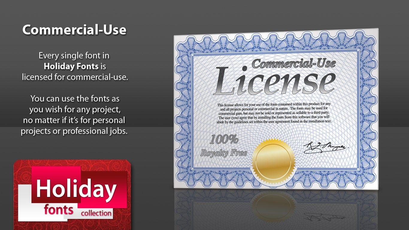 All fonts include a commercial use license so you can use the fonts for any personal and business (for-profit) project