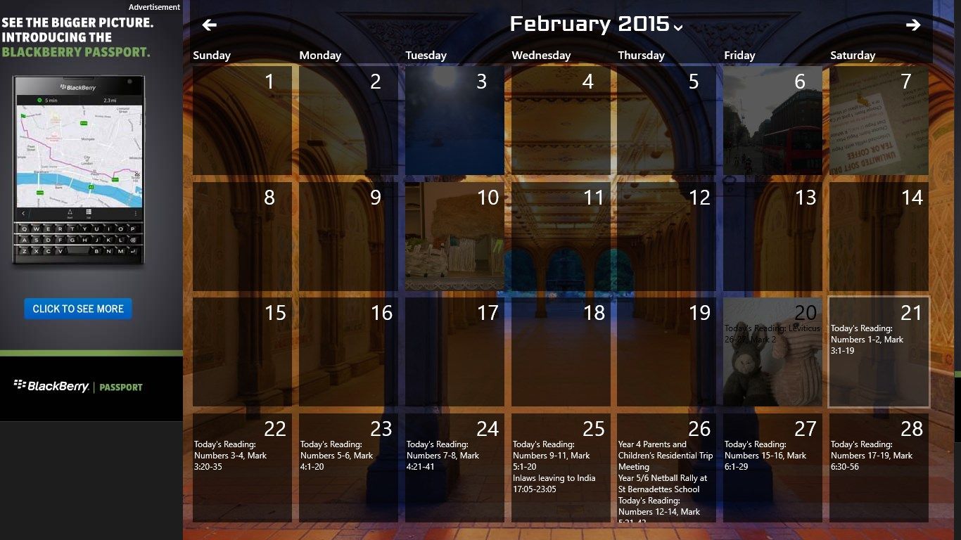 Month View shows photos and events and drilldown to a day.