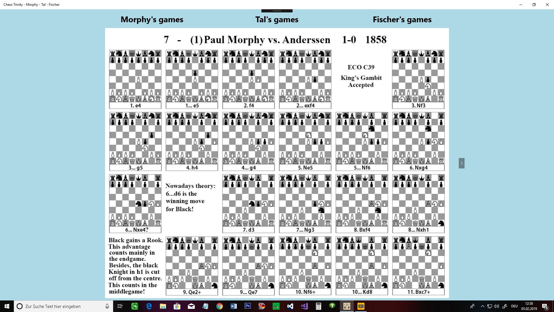 Notes of the first game Morphy vs. Anderssen.