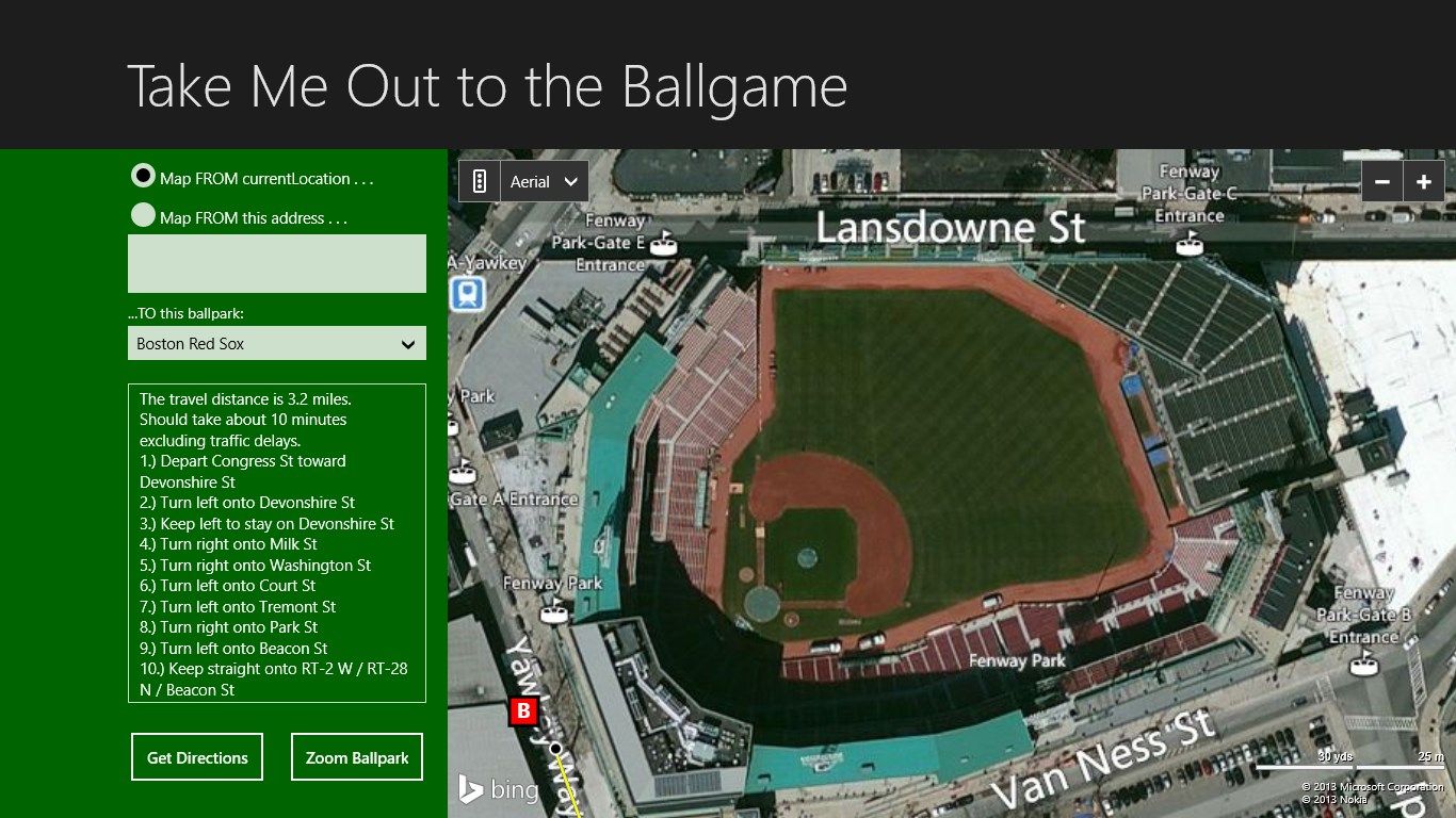 Zoom in any MLB ballpark for a bird's eye view. Here is a view of Fenway Park in Boston.