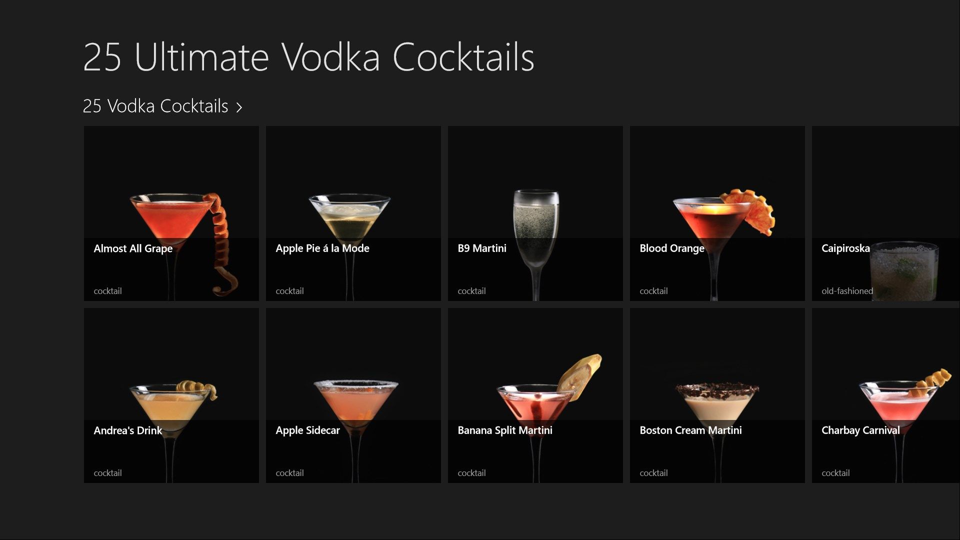 Choose from thumbnails of each drink