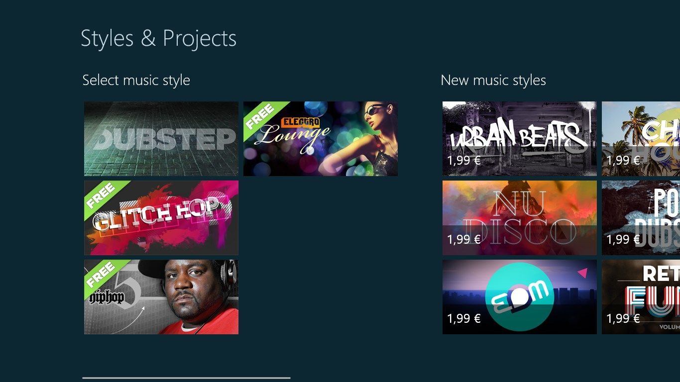 Select music styles and projects