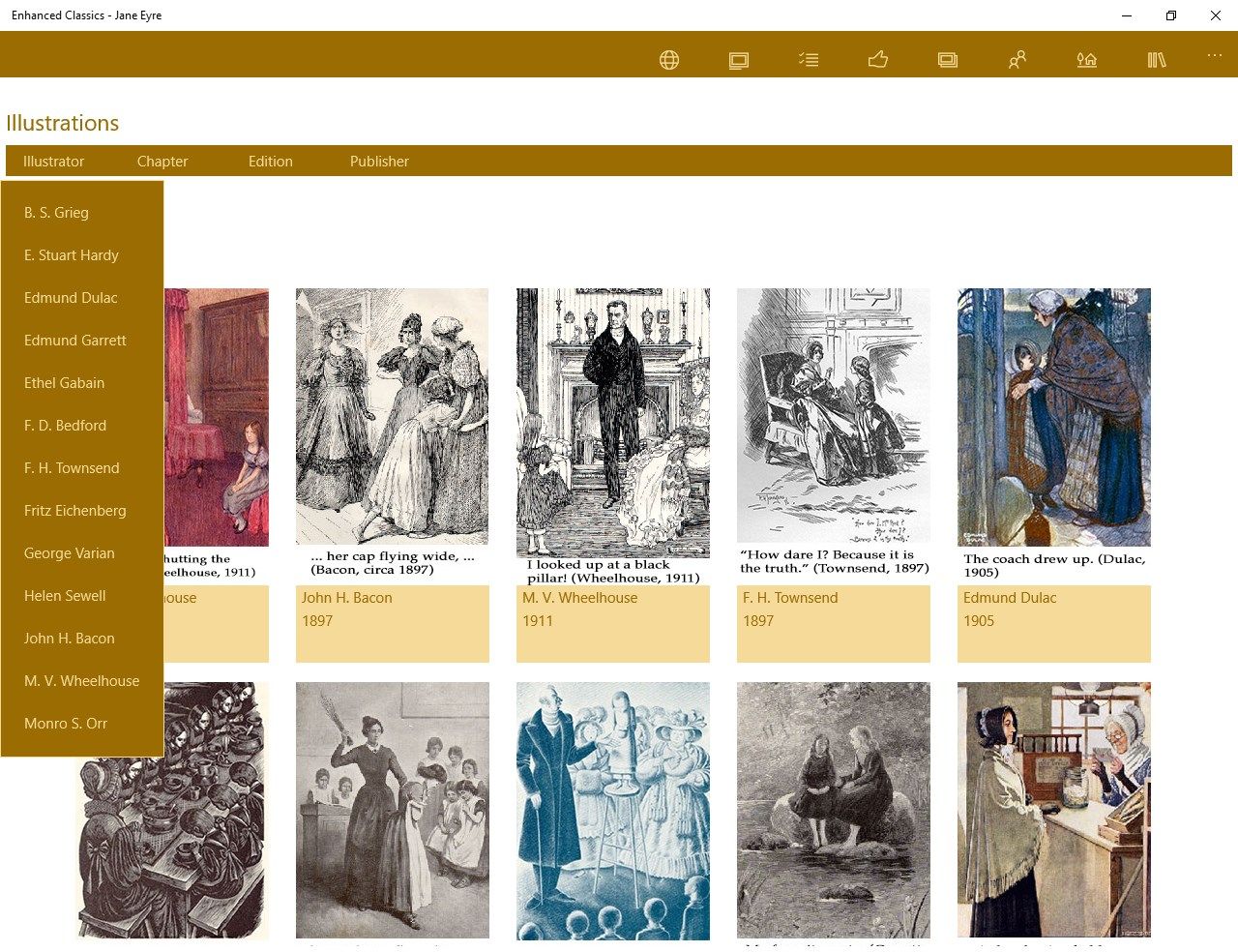 Media page lets you select and view illustrations and videos seen in this edition as well as additional content