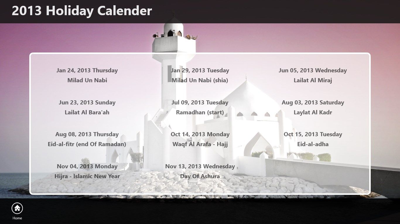 Overview of Islamic Holidays for this year
