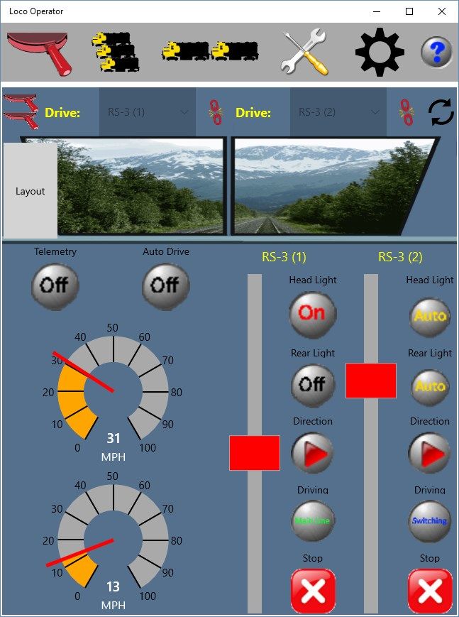 Drive two locomotives at the same time. All controls are duplicated. Of course you may install more than one instance of the app on different tablets to drive more than two locomotives.
