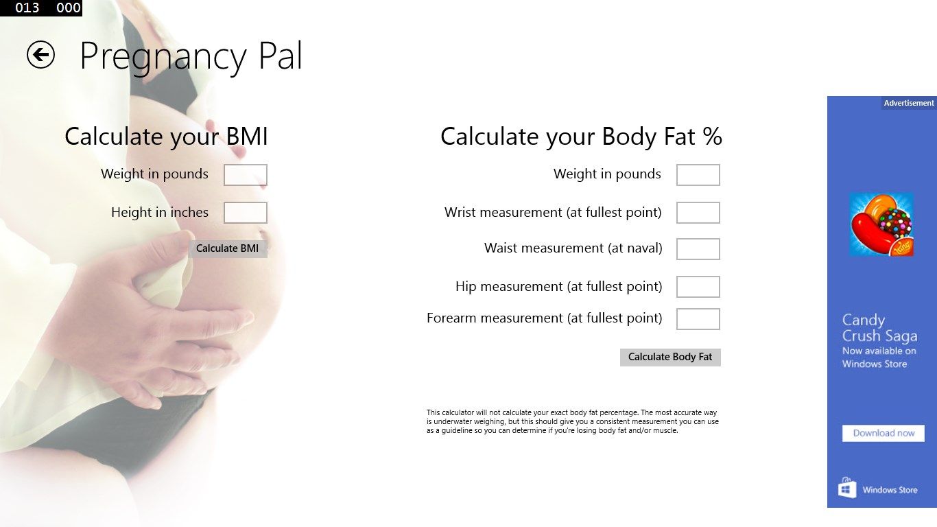 calculate your BMI or % body fat