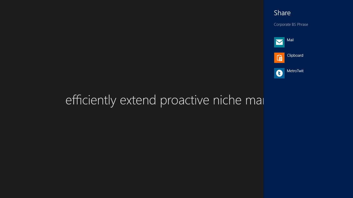 Share BS phrases with other apps via the Windows 8 Share charm