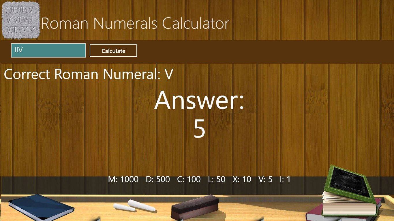 Main Screen - Validate Roman Numerals is the best form.