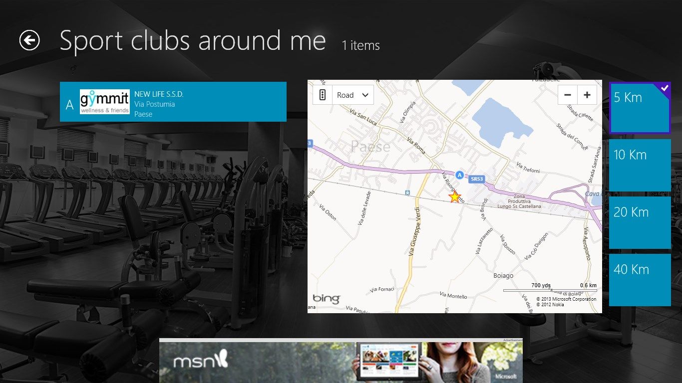 Find gyms, swimming pools and sports centers around you, specifying the desired search radius