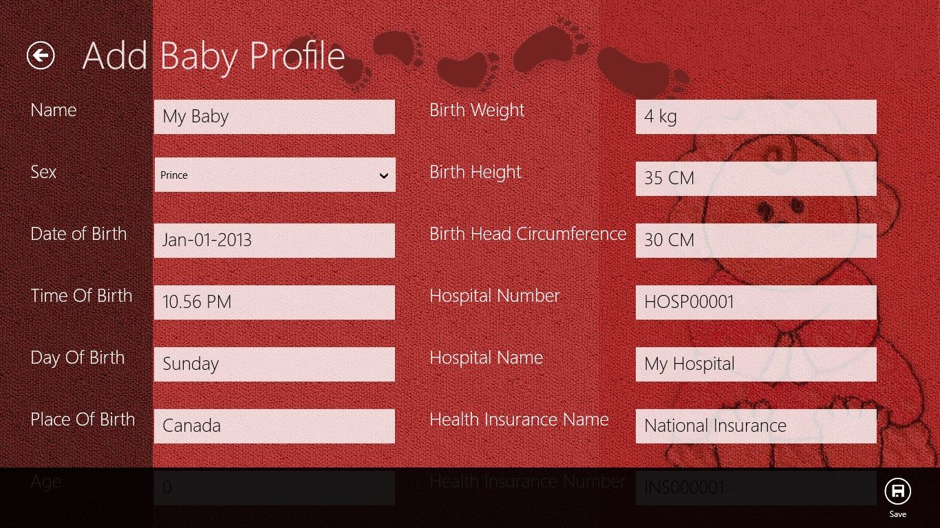 Profile Information when baby was born