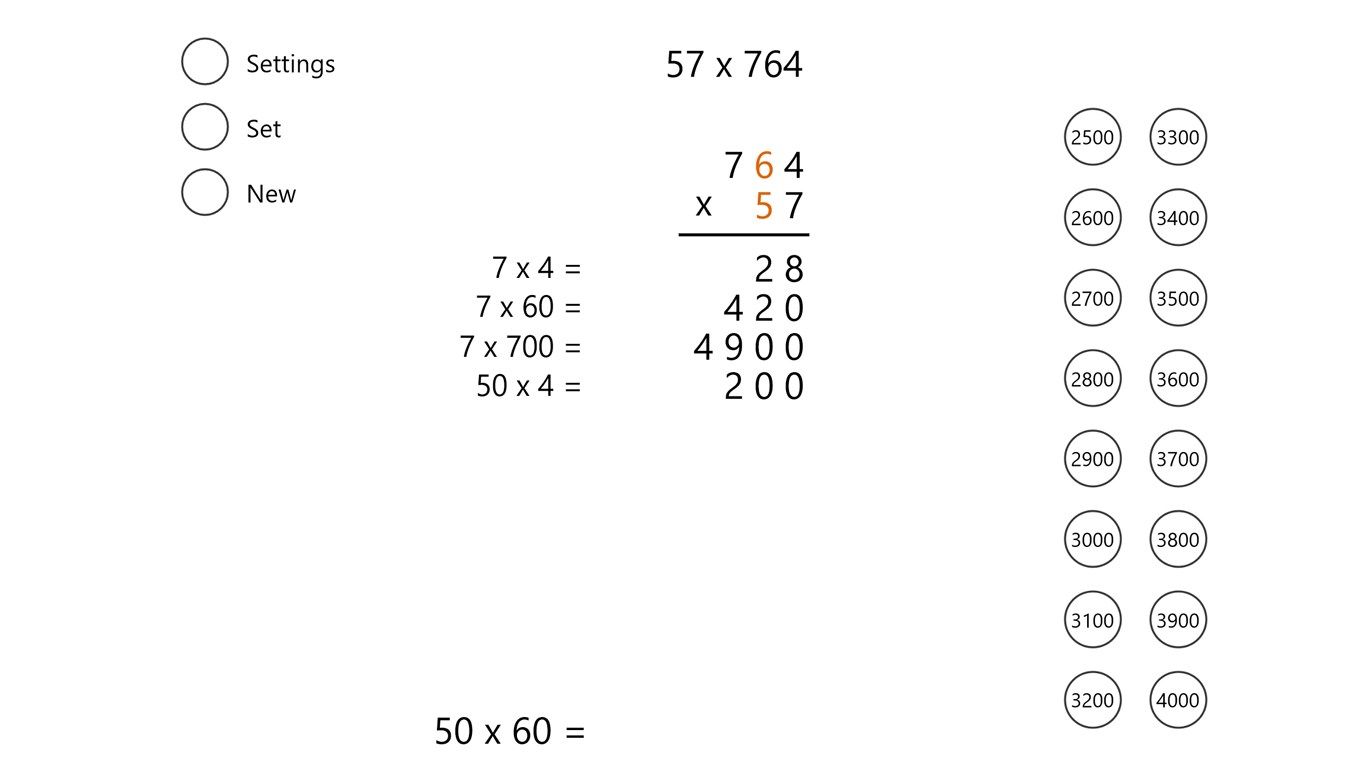 An app for learning and teaching the partial products multiplication method.