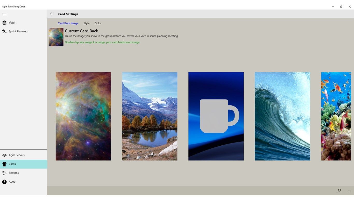 Customize your deck from the menu. Choose a card back image or search your photos and select your favorite.