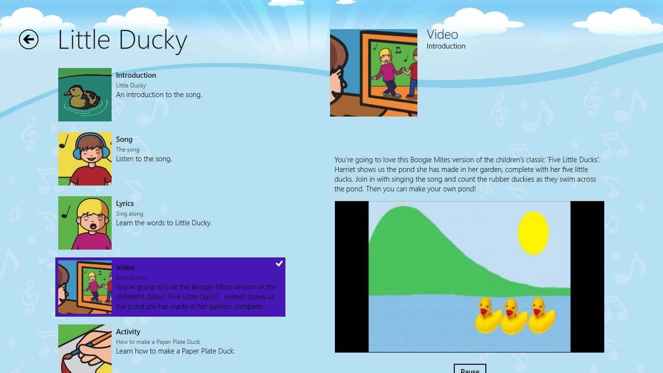 Songs come with videos for your child to watch and feature actions to go with the songs.