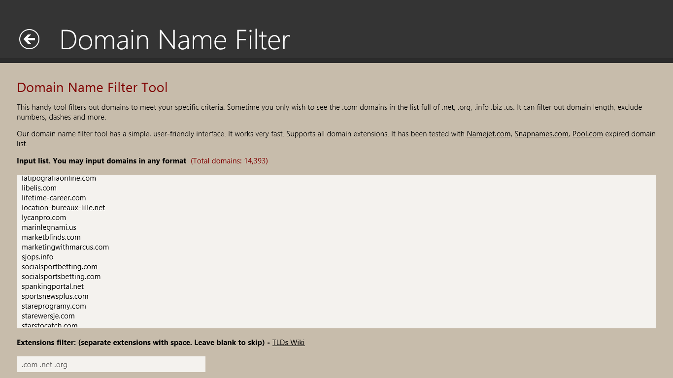 Domain Name Filter Tool