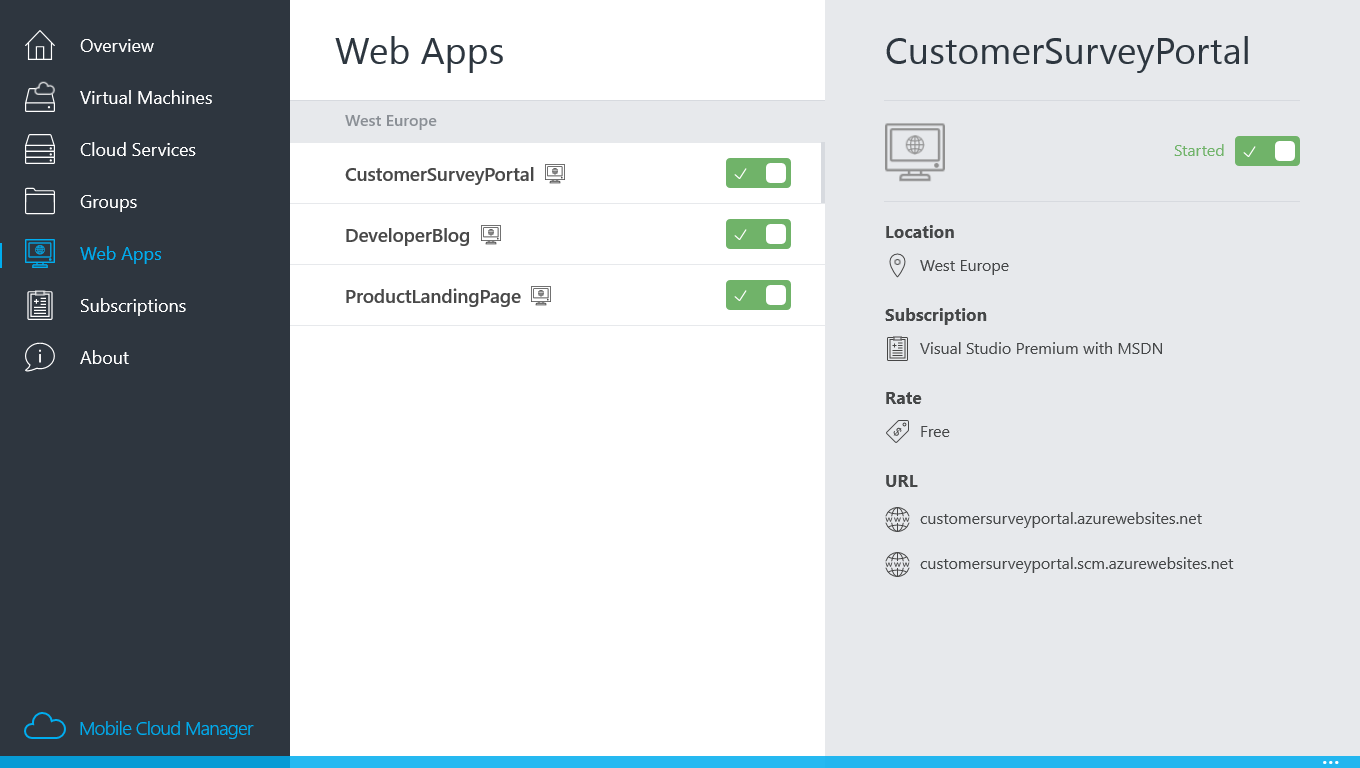 Now you can manage your Web Apps