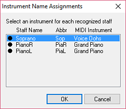 Assign part names to every staff line. Assign General MIDI instrument to each part.