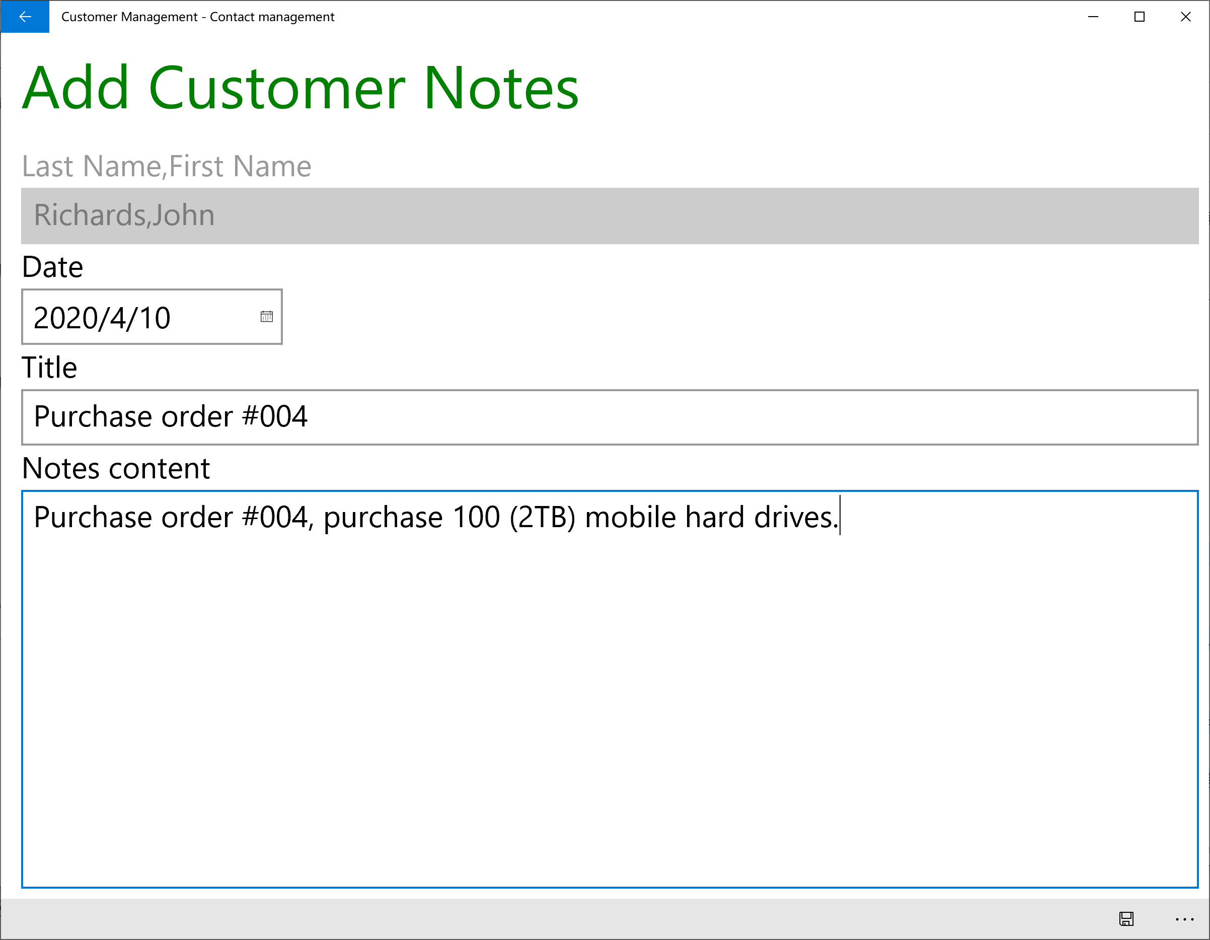 Customer Management - Customer Contact Notes