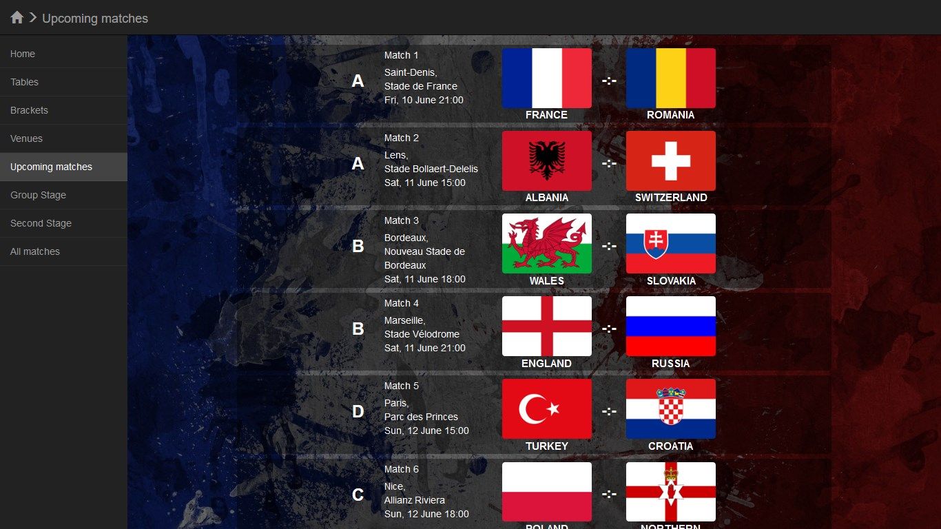 Euro 2016 Schedule
