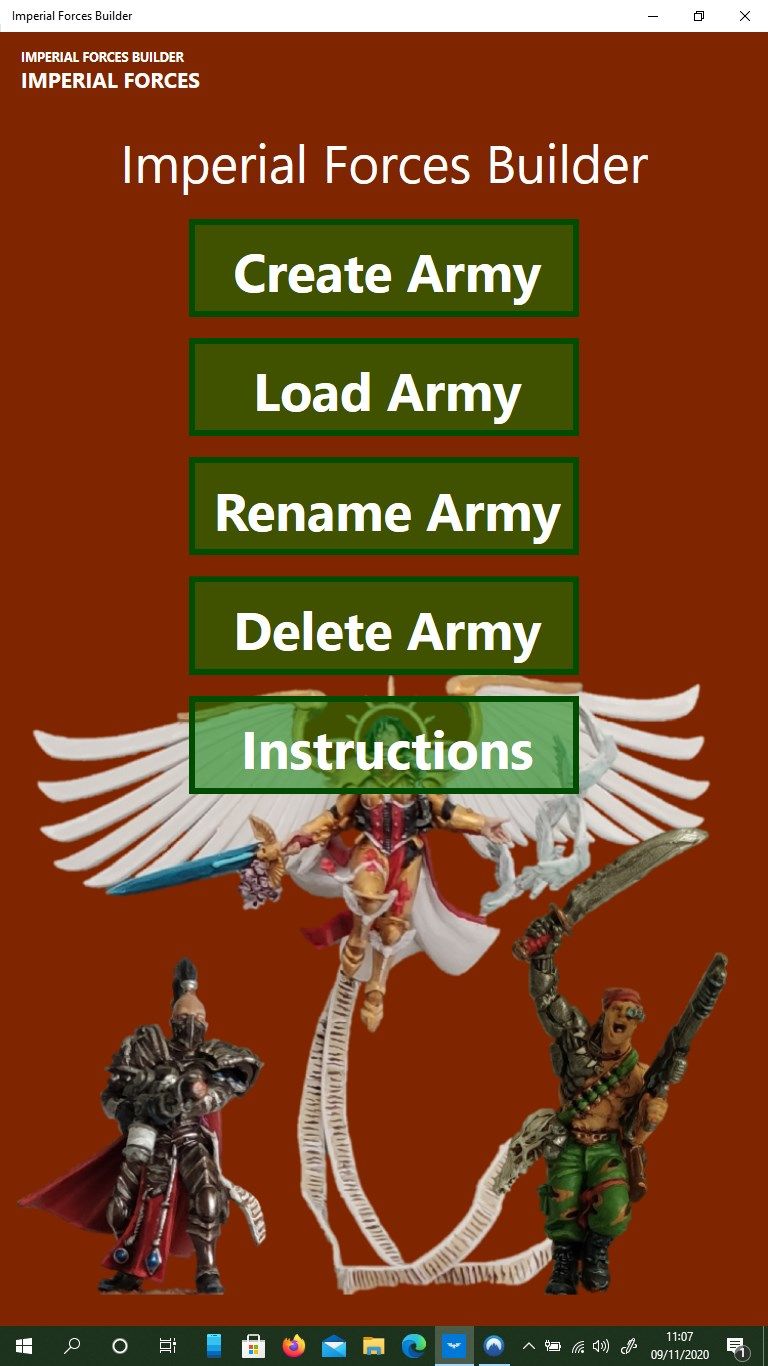 Create, load, delete or export an army