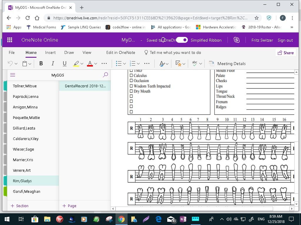 Sample Patient Page in OneNote