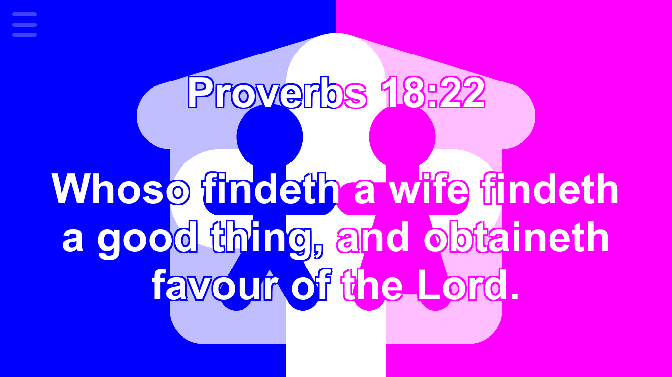 Proverbs 18:22 Whoso findeth a wife findeth a good thing, and obtaineth favour of the Lord.