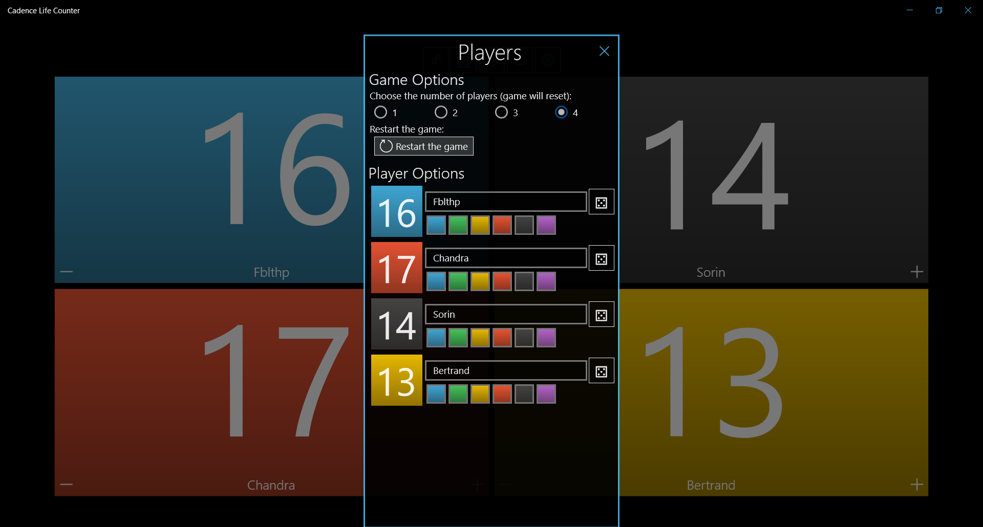 Hugely personalizable; change player names and colors.