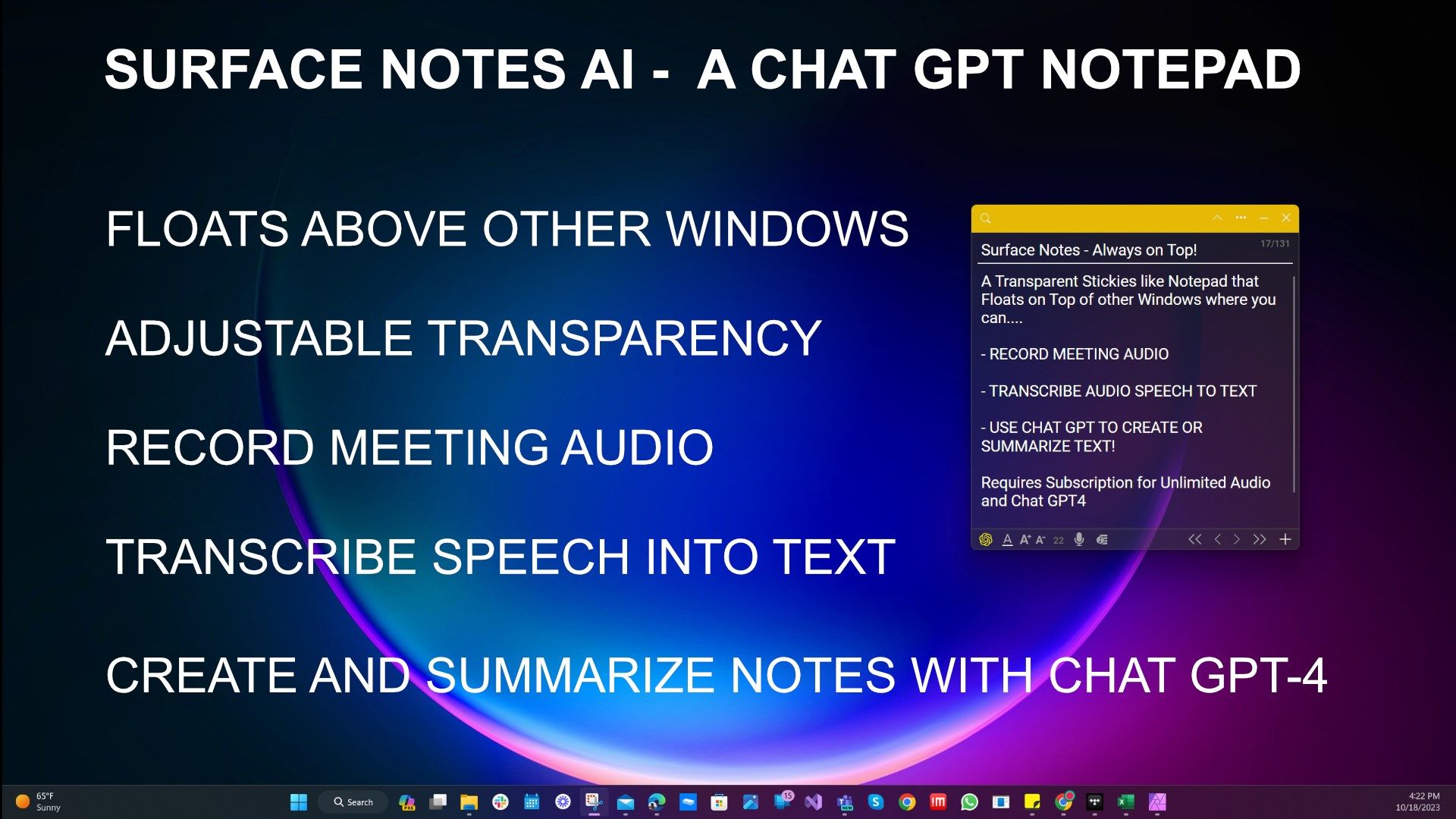Surface Notes AI - GPT Always on Top