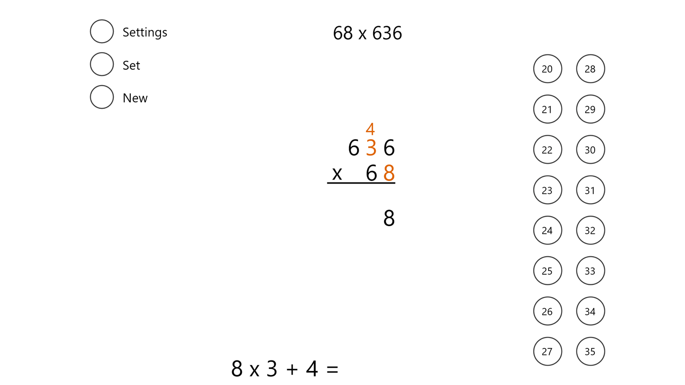 An app for learning and teaching the long multiplication method.