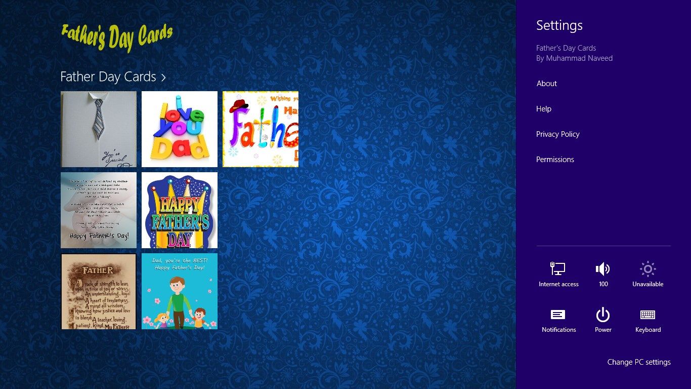 Main Screen of Father's Day Cards