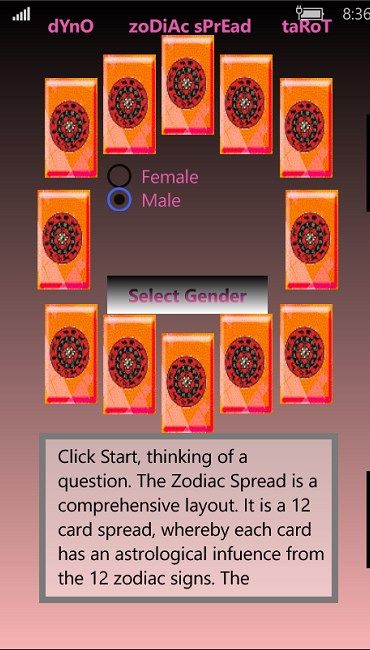 Choosing gender for the significator selection.