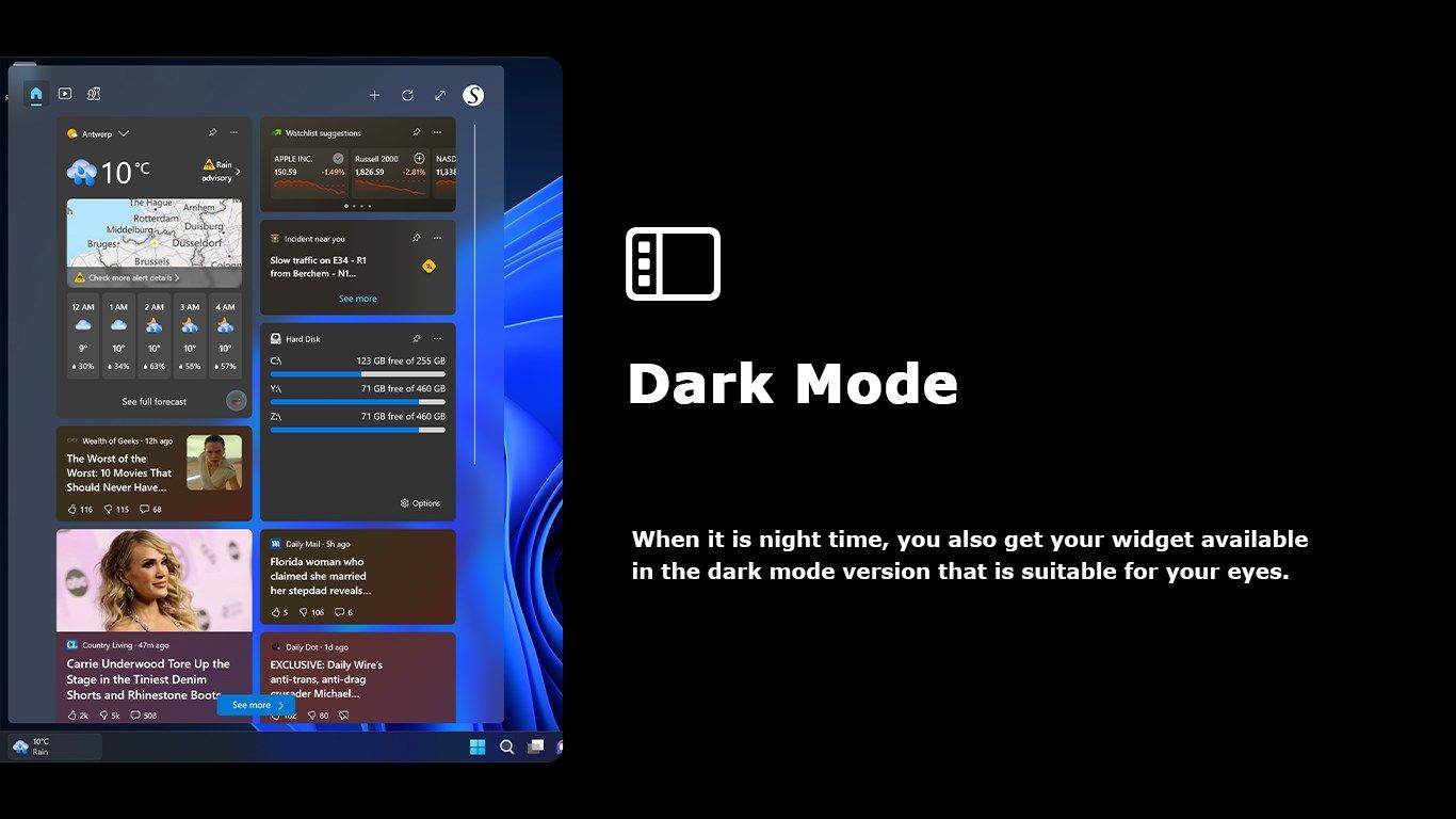 Dark Mode version of the Hard Disk widget