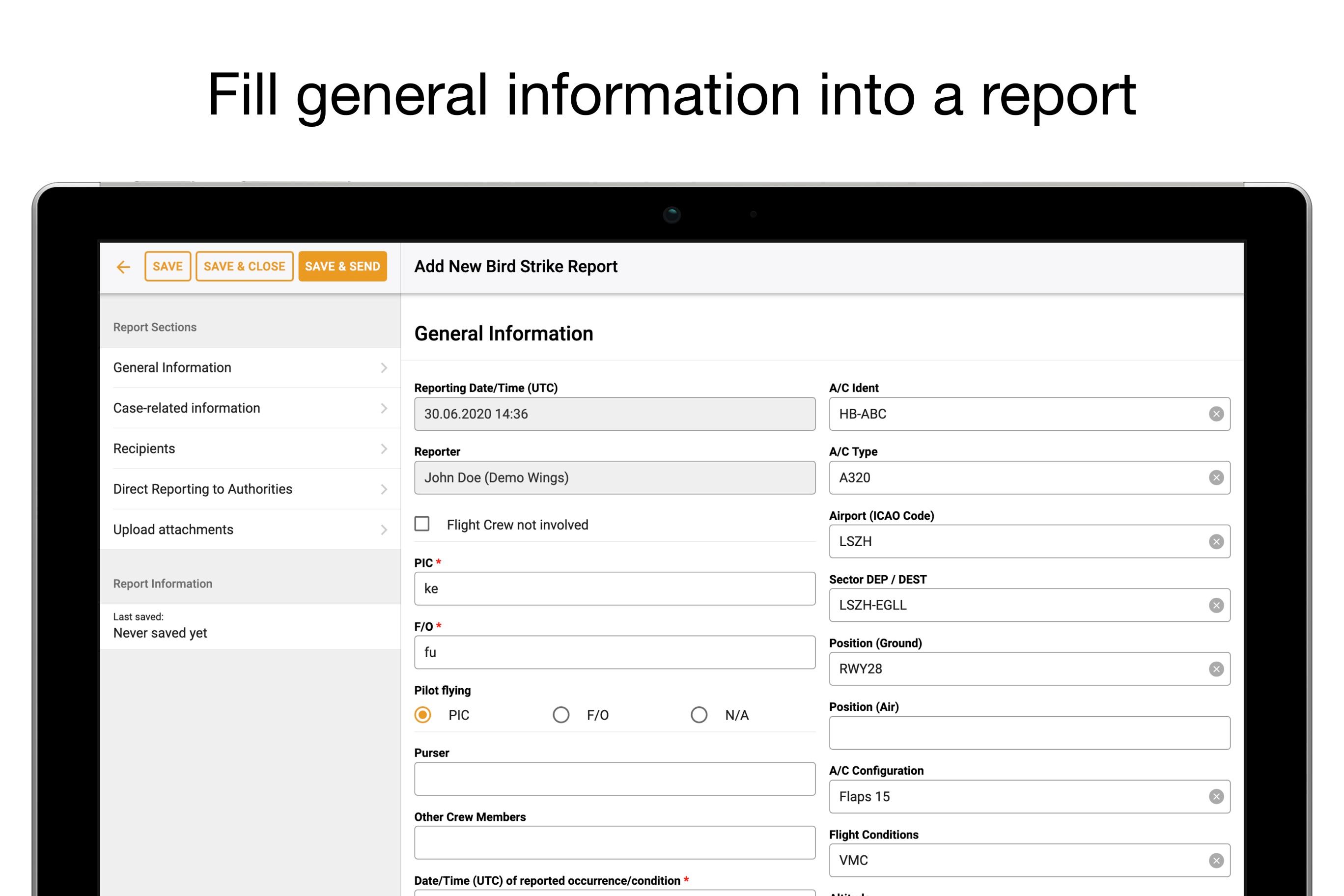 Fill general information into a report