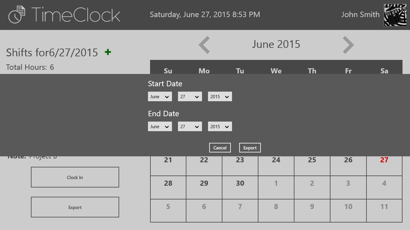 Export hours worked based on your specified date range.