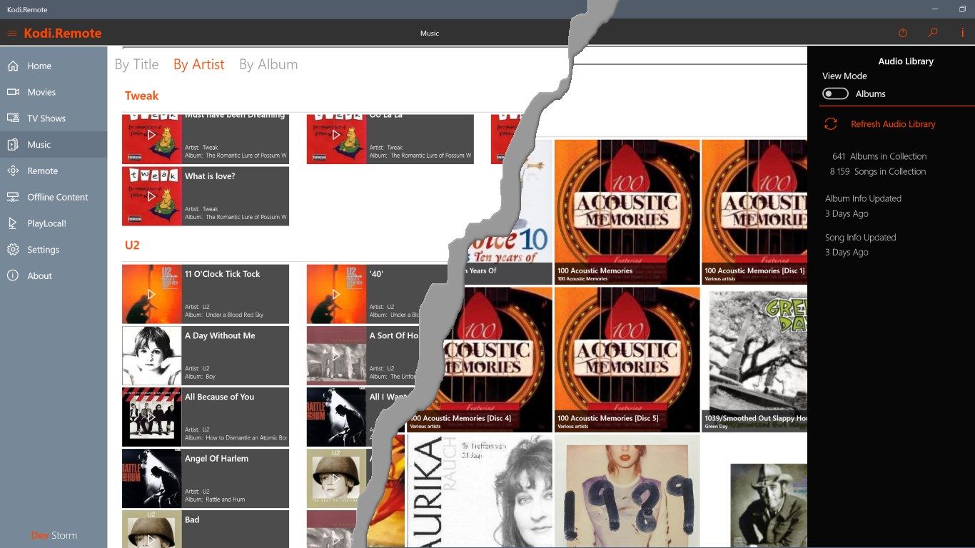 Browse and navigate your audio library in both album and song views.