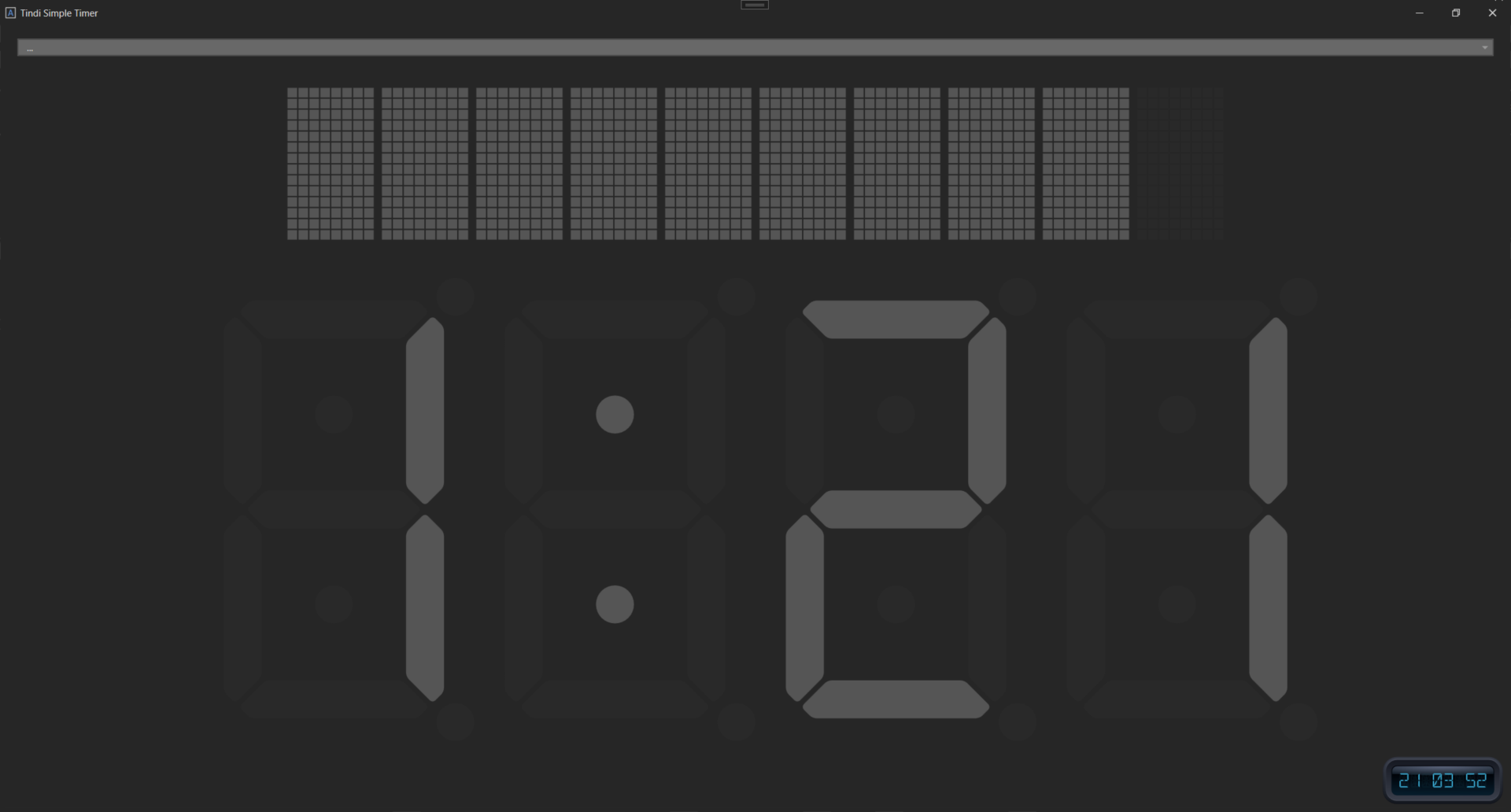 Timer with settings area closed with progress bar and clock visible
