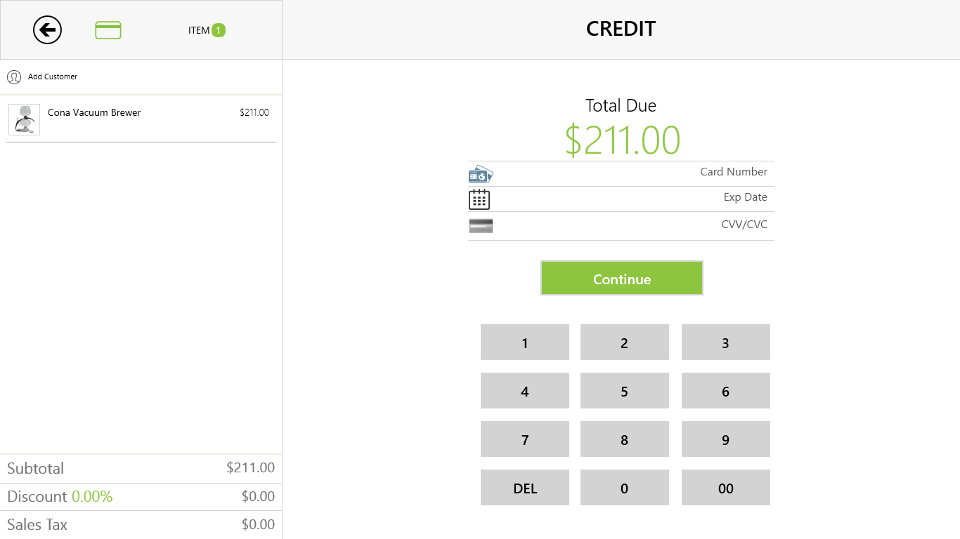 Credit Payment Screen