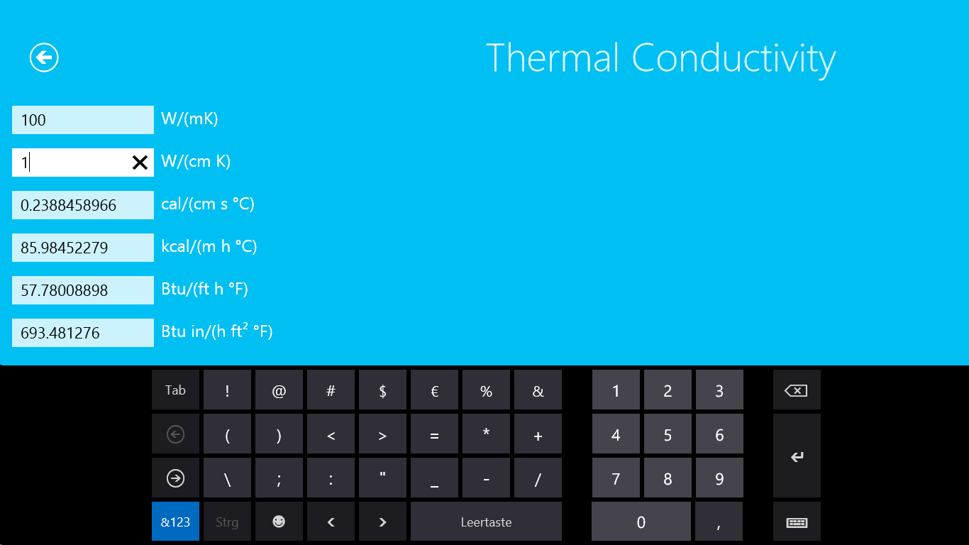 Thermal conductivity units.