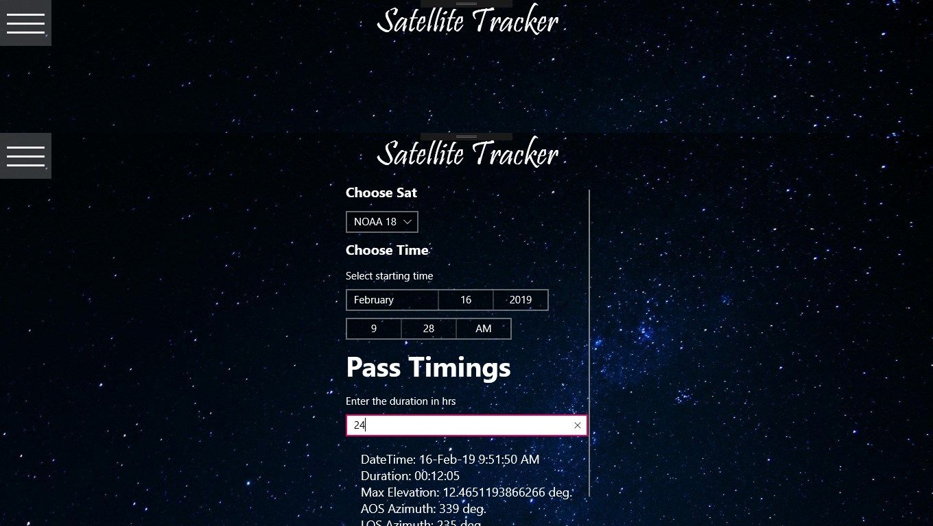 View the pass details of any satellite