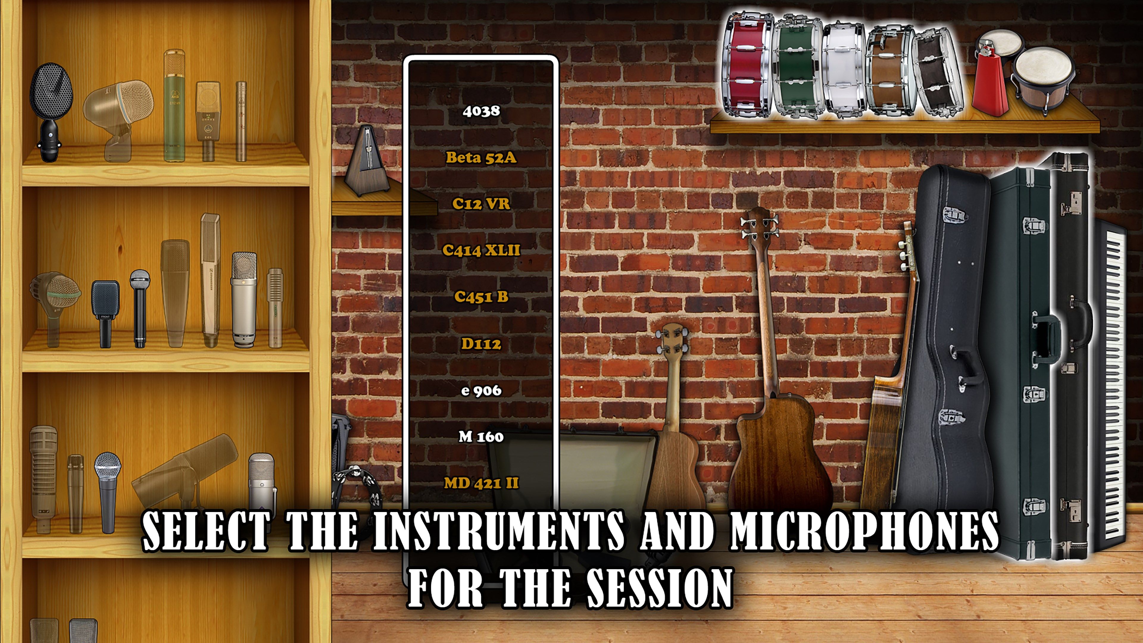 Select the instruments and microphones for the session