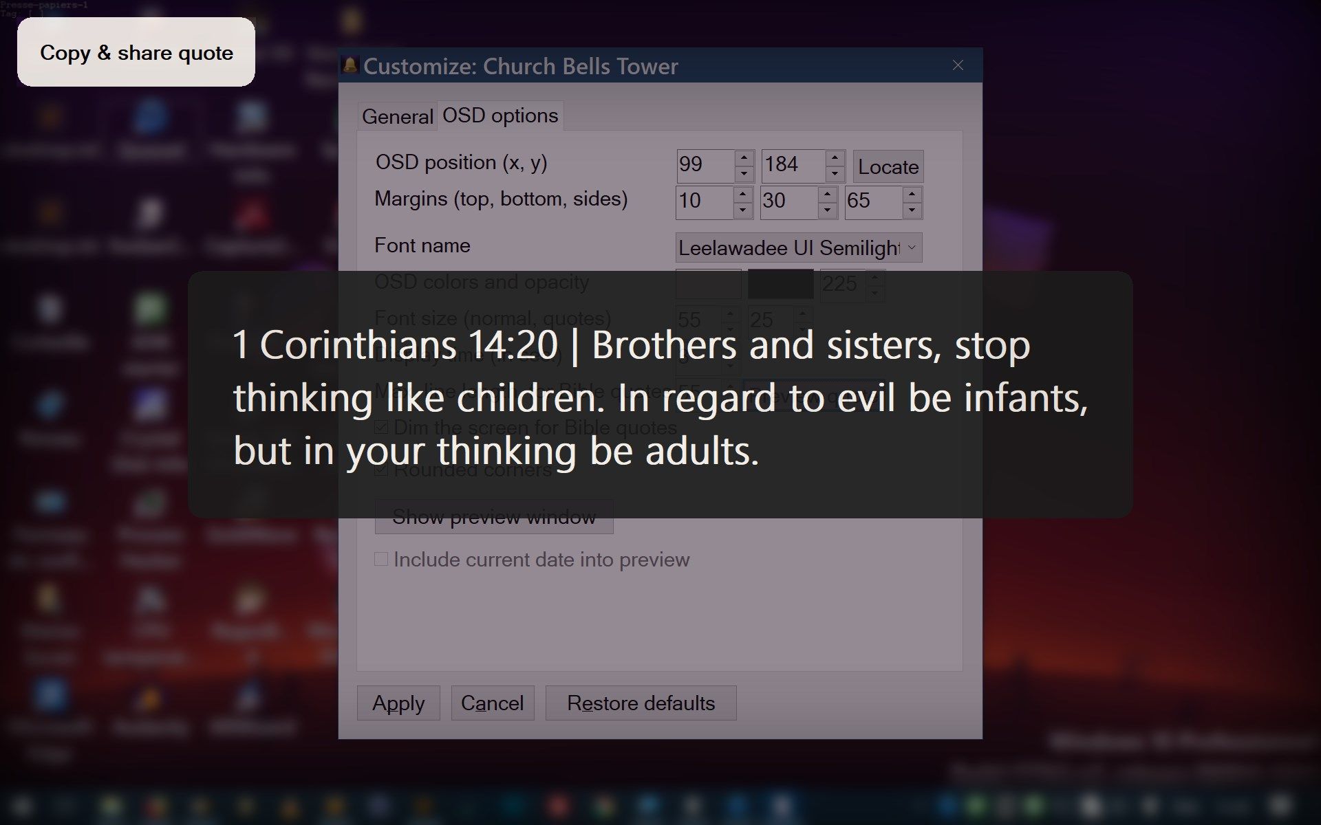 Example of how Bible quotes are displayied on the screen.