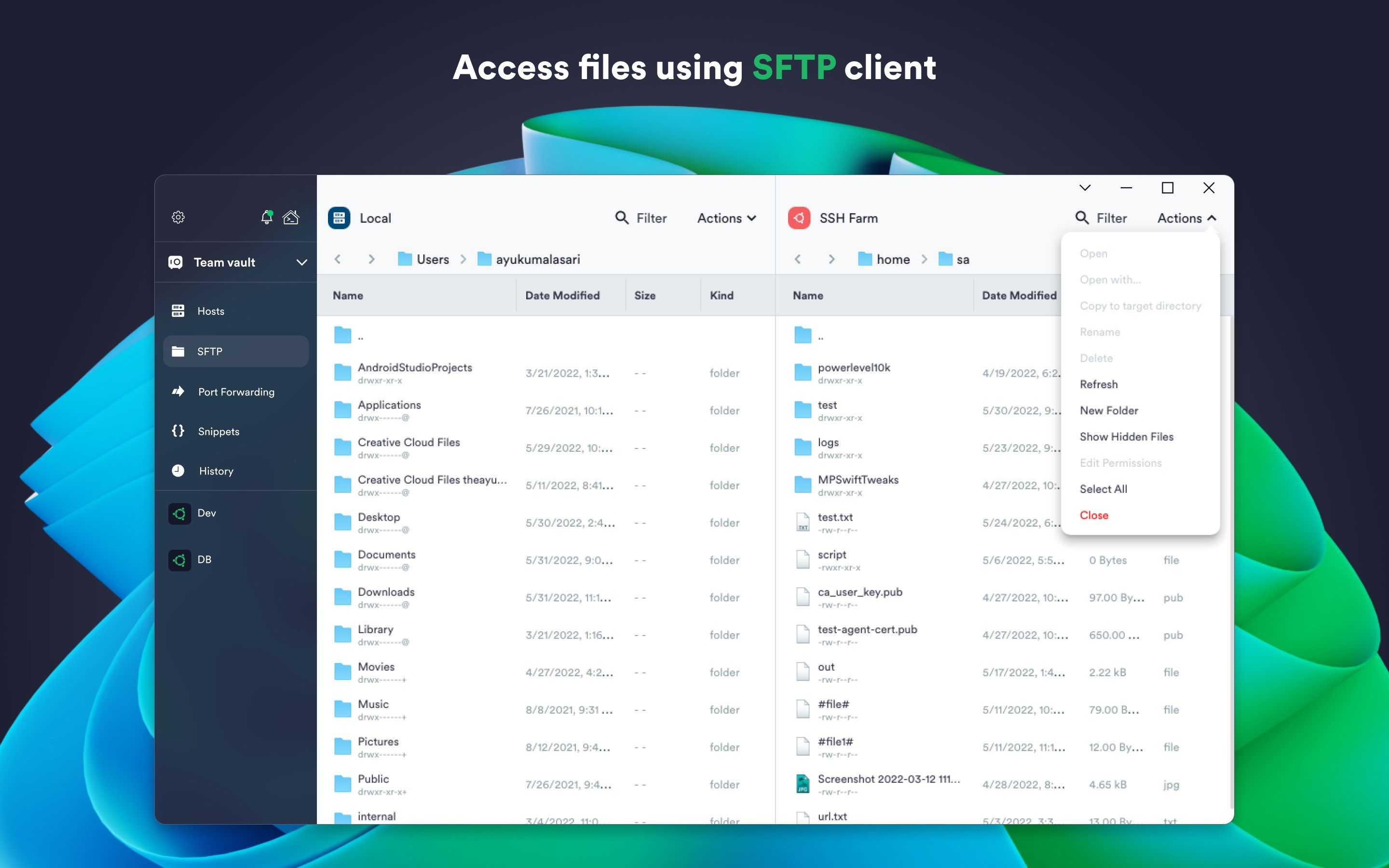 Access files using SFTP client