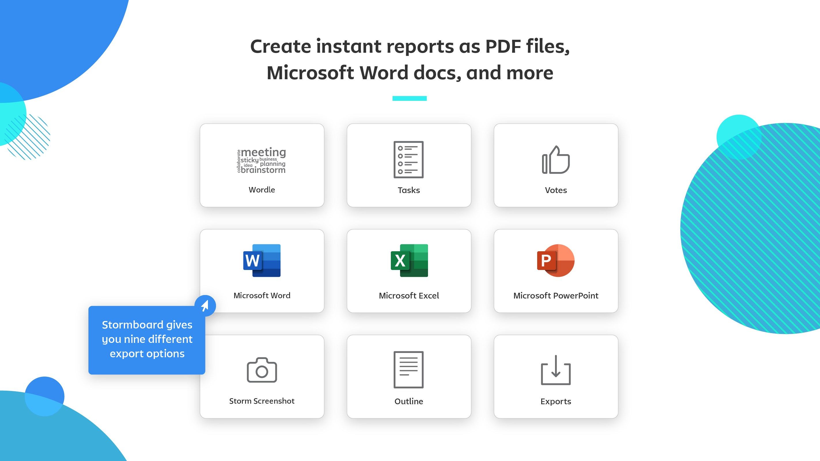 Create instant reports as PDF files, Microsoft Word docx, and more