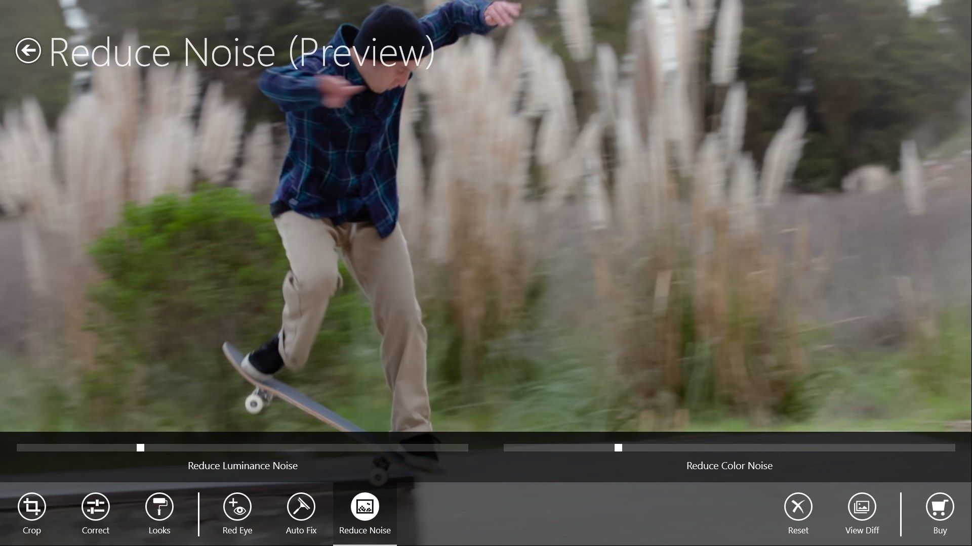 Use slider controls to Reduce Noise and for fine control over corrections like contrast, exposure, and white balance.